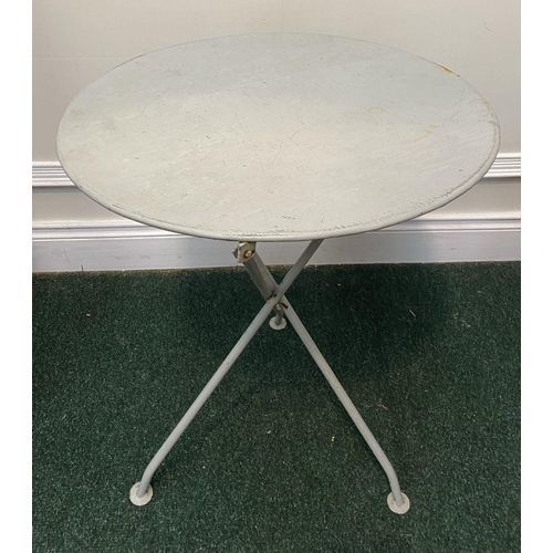174 - A PAINTED CIRCULAR GARDEN TABLE, Dimensions: 71cm high x 60cm diameter of top approx.