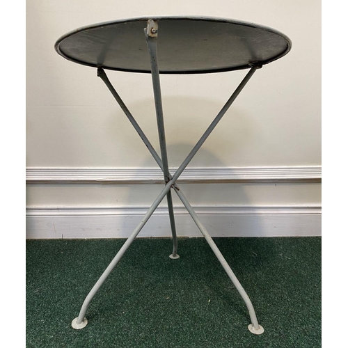 174 - A PAINTED CIRCULAR GARDEN TABLE, Dimensions: 71cm high x 60cm diameter of top approx.