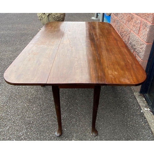 180 - A 19TH CENTURY MAHOGANY DROP-LEAF DINING TABLE, standing on cabriole leg, dimensions: 145cm long x 7... 