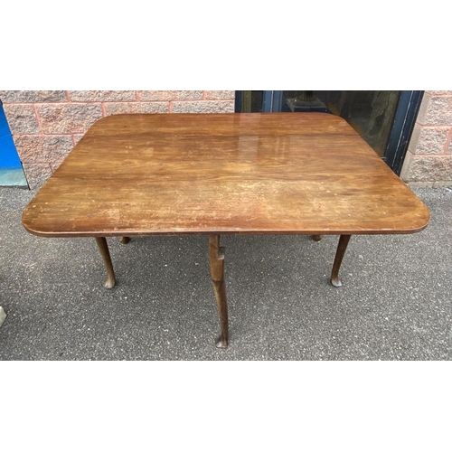 180 - A 19TH CENTURY MAHOGANY DROP-LEAF DINING TABLE, standing on cabriole leg, dimensions: 145cm long x 7... 