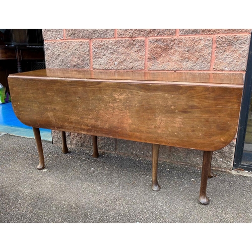 180 - A 19TH CENTURY MAHOGANY DROP-LEAF DINING TABLE, standing on cabriole leg, dimensions: 145cm long x 7... 