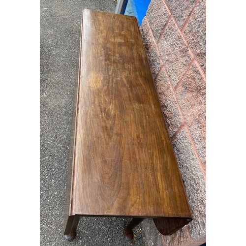 180 - A 19TH CENTURY MAHOGANY DROP-LEAF DINING TABLE, standing on cabriole leg, dimensions: 145cm long x 7... 