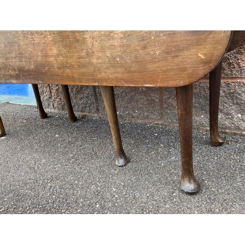 180 - A 19TH CENTURY MAHOGANY DROP-LEAF DINING TABLE, standing on cabriole leg, dimensions: 145cm long x 7... 