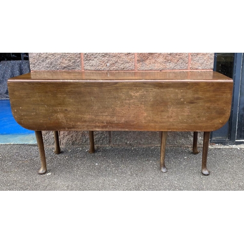 180 - A 19TH CENTURY MAHOGANY DROP-LEAF DINING TABLE, standing on cabriole leg, dimensions: 145cm long x 7... 