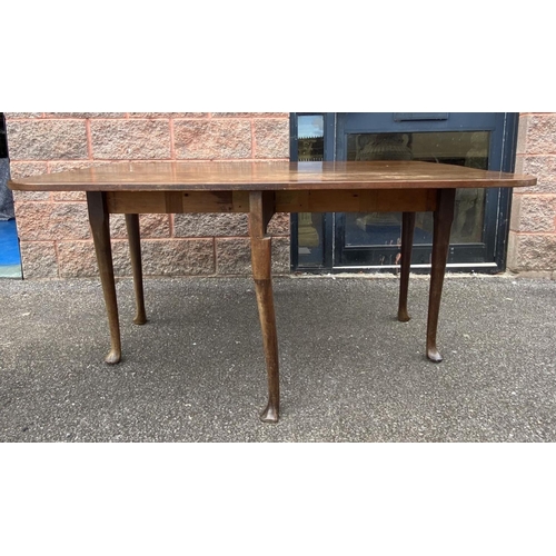 180 - A 19TH CENTURY MAHOGANY DROP-LEAF DINING TABLE, standing on cabriole leg, dimensions: 145cm long x 7... 