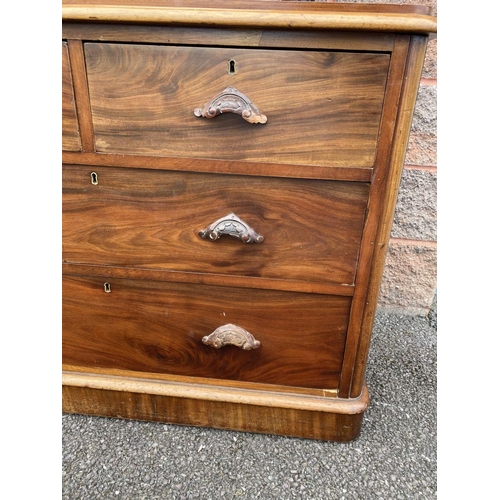 27 - A 19TH CENTURY MAHOGANY VANITY DRESSING TABLE, with arched swing mirror on turned supports, four dra... 