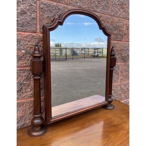 27 - A 19TH CENTURY MAHOGANY VANITY DRESSING TABLE, with arched swing mirror on turned supports, four dra... 