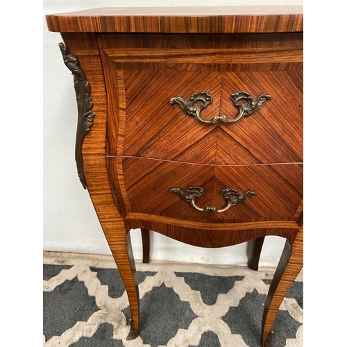 32 - A KINGWOOD AND ROSEWOOD SIDE CABINET/LAMP TABLE, with ormolu mounts, crossbanding to top and drawers... 