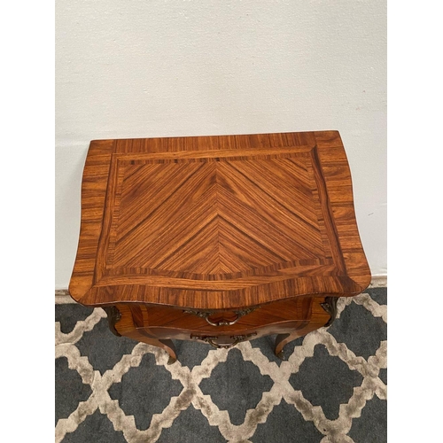 32 - A KINGWOOD AND ROSEWOOD SIDE CABINET/LAMP TABLE, with ormolu mounts, crossbanding to top and drawers... 