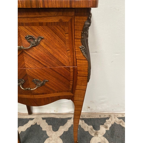 32 - A KINGWOOD AND ROSEWOOD SIDE CABINET/LAMP TABLE, with ormolu mounts, crossbanding to top and drawers... 