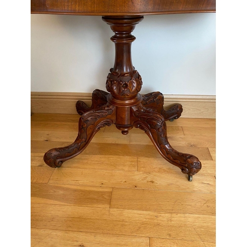 38 - A VICTORIAN BURR WALNUT CARD TABLE, with serpentine front, with green baize to interior, standing on... 