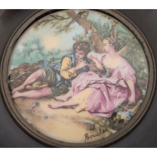 41 - AFTER FRANCIS BOUCHER (French, 1703-1770), AN ANTIQUE FRAMED MINIATURE PORCELAIN PAINTING, depicting... 