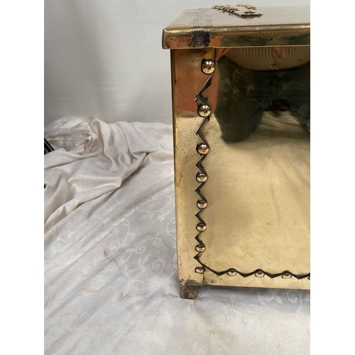 44 - A LARGE ANTIQUE BRASS COAL BOX, with original steel liner. Dimensions: 64cm x 48cm x 53cm high appro... 