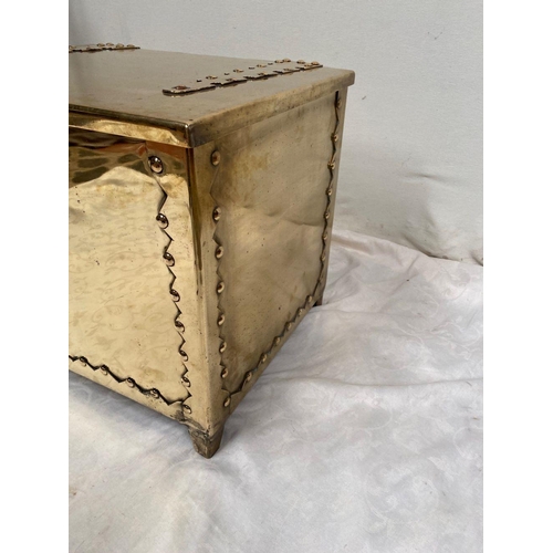 44 - A LARGE ANTIQUE BRASS COAL BOX, with original steel liner. Dimensions: 64cm x 48cm x 53cm high appro... 