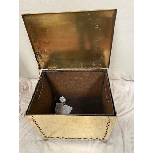 44 - A LARGE ANTIQUE BRASS COAL BOX, with original steel liner. Dimensions: 64cm x 48cm x 53cm high appro... 