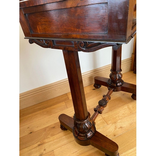 48 - A WILLIAM IV ROSEWOOD GAMES TABLE, with draught board to interior, standing on column legs supported... 