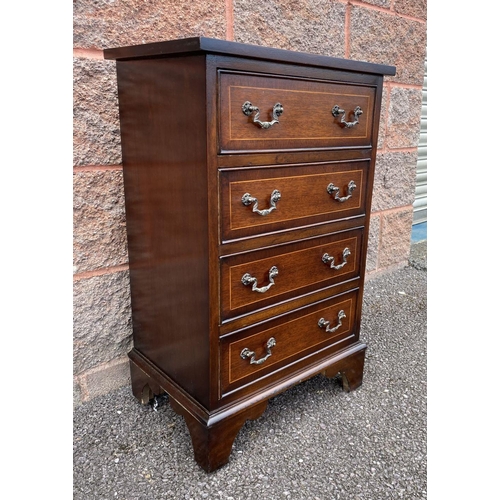 51 - A PAIR OF MAHOGANY INLAID BEDSIDE CHESTS, four drawers with brass handles, inlay detail to drawers a... 