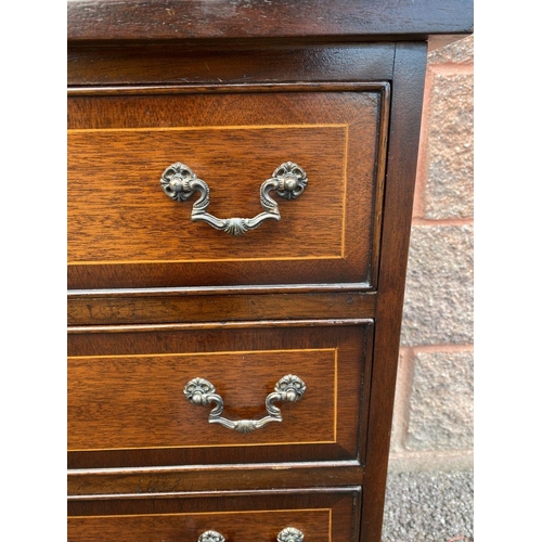 51 - A PAIR OF MAHOGANY INLAID BEDSIDE CHESTS, four drawers with brass handles, inlay detail to drawers a... 