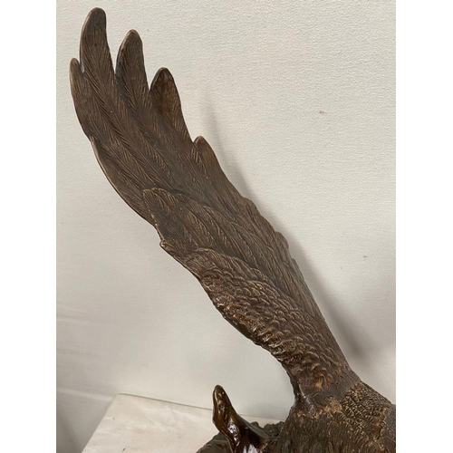 6 - A FINELY CAST BRONZE SCULPTURE OF AN EAGLE, with wings open, perched on shaped base. Dimensions: 58c... 