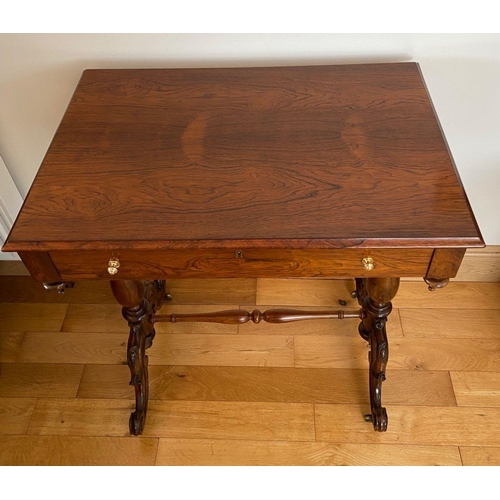 7 - A WILLIAM IV ROSEWOOD SIDE/LAMP TABLE, with single drawer, turned legs supported by cross stretcher,... 