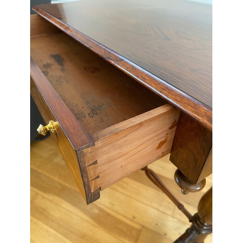 7 - A WILLIAM IV ROSEWOOD SIDE/LAMP TABLE, with single drawer, turned legs supported by cross stretcher,... 