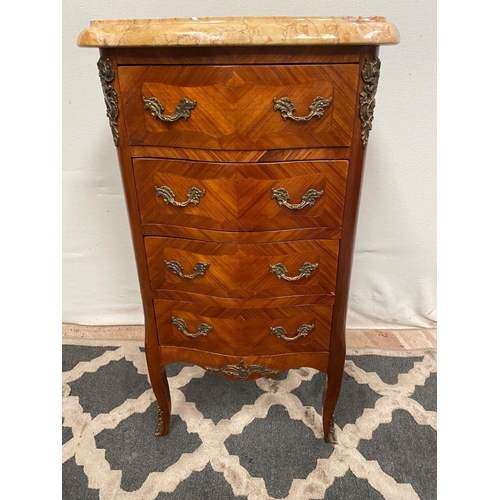 70 - AN EXCELLENT KINGWOOD MARBLE TOPPED FOUR DRAWER CHEST, with crossbanding to four drawers and sides, ... 