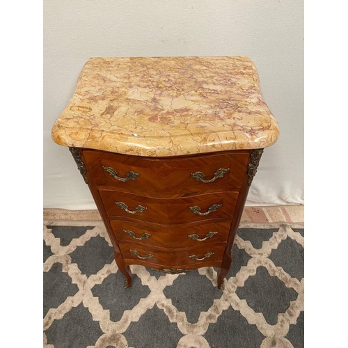 70 - AN EXCELLENT KINGWOOD MARBLE TOPPED FOUR DRAWER CHEST, with crossbanding to four drawers and sides, ... 