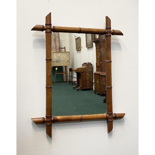 79 - A FRENCH STYLE FRUITWOOD BAMBOO MOULDED HALL MIRROR, Dimensions: 47cm x 59cm approx.