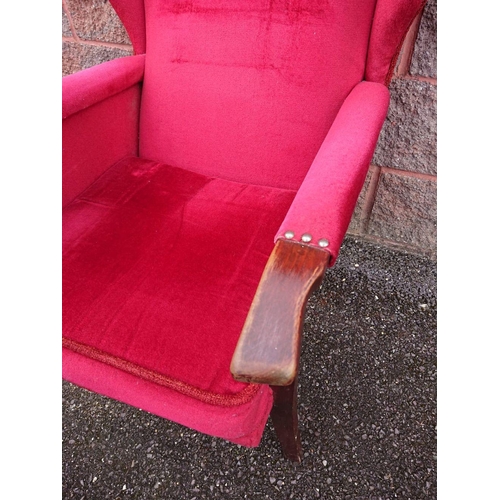 90 - A MAHOGANY WINGBACK ARMCHAIR, with button-back red upholstery, dimensions: 94cm high x 57cm wide x 6... 