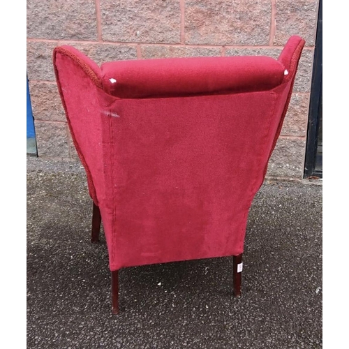 90 - A MAHOGANY WINGBACK ARMCHAIR, with button-back red upholstery, dimensions: 94cm high x 57cm wide x 6... 