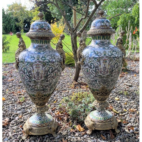 10 - A PAIR OF CHINESE PORCELAIN COVERED VASES, with ornate decoration including painted foliage design t... 