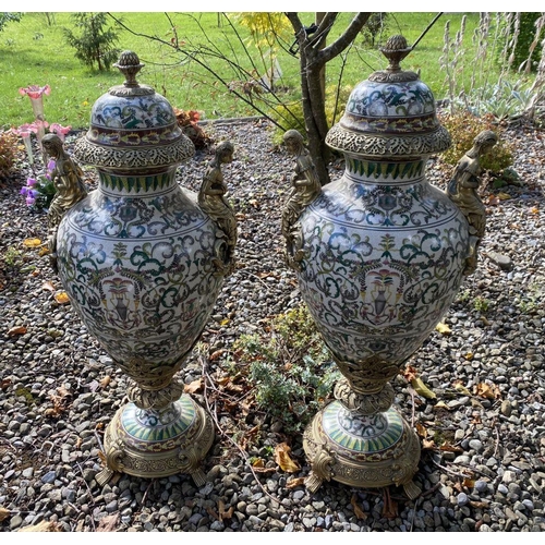 10 - A PAIR OF CHINESE PORCELAIN COVERED VASES, with ornate decoration including painted foliage design t... 