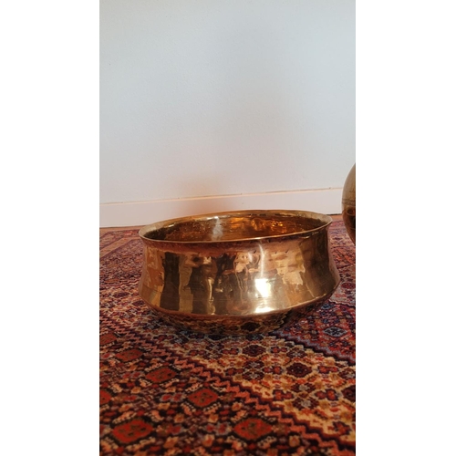 114 - A MIXED POLISHED BRASS LOT, possibly Indian, includes a bowl & pot, the pot with pierced body - poss... 