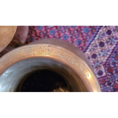 114 - A MIXED POLISHED BRASS LOT, possibly Indian, includes a bowl & pot, the pot with pierced body - poss... 