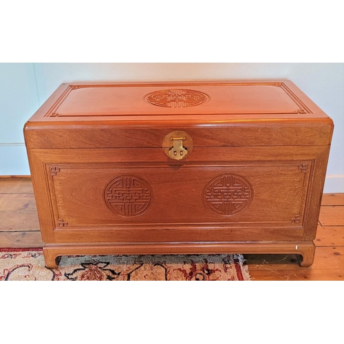 117 - A LARGE HEAVY ASIAN STYLE CHEST, with hinged lid, contemporary piece in excellent condition. 102 x 5... 