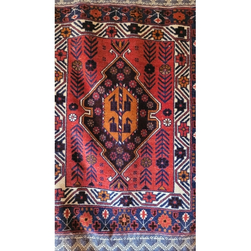 118 - A BEAUTIFUL PERSIAN TRIBAL KILIM WALL HANGING, with central medallion surrounded by geometric shaped... 