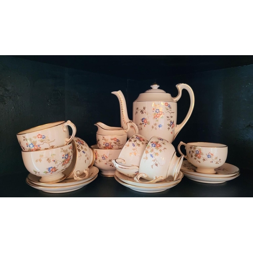 122 - A GROSVENOR CHINA COFFEE SET, with nice floral pattern, comes with 6 cups, 6 saucers, sugar bowl, ju... 