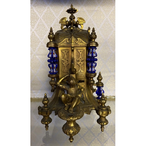 13 - A NAPOLEON III STYLE GILT BRONZE CLOCK, with polychrome porcelain plates surrounded by gilt frame wi... 