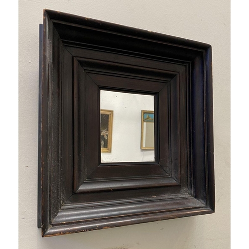 133 - AN ANTIQUE HARDWOOD SQUARE MIRROR, with shaped frame, dimensions: 38cm x 40cm approx frame