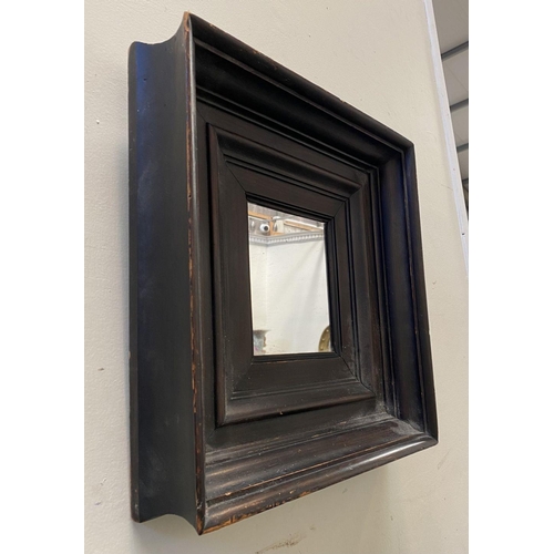 133 - AN ANTIQUE HARDWOOD SQUARE MIRROR, with shaped frame, dimensions: 38cm x 40cm approx frame