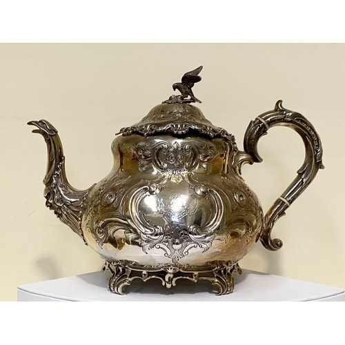 14 - A SUBSTANTIAL VICTORIAN SILVER TEA SET, to include teapot, sugar bowl and milk jug, Maker Martin, Ha... 