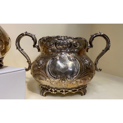 14 - A SUBSTANTIAL VICTORIAN SILVER TEA SET, to include teapot, sugar bowl and milk jug, Maker Martin, Ha... 