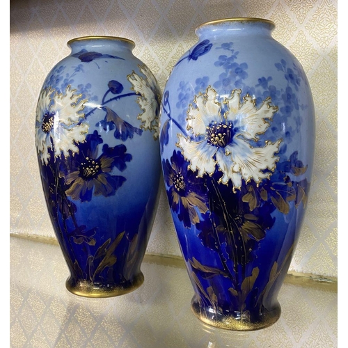 154 - A LOVELY PAIR OF ‘TURN VIENNA’ POTTERY VASES, baluster form, with painted floral decoration with gil... 