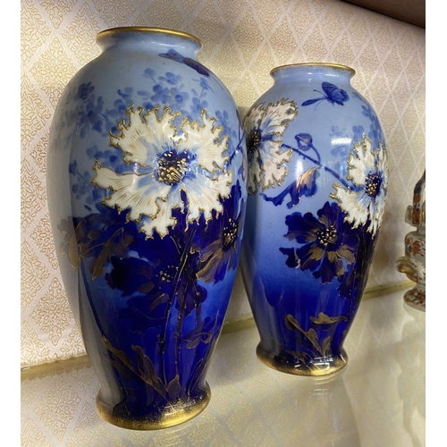 154 - A LOVELY PAIR OF ‘TURN VIENNA’ POTTERY VASES, baluster form, with painted floral decoration with gil... 