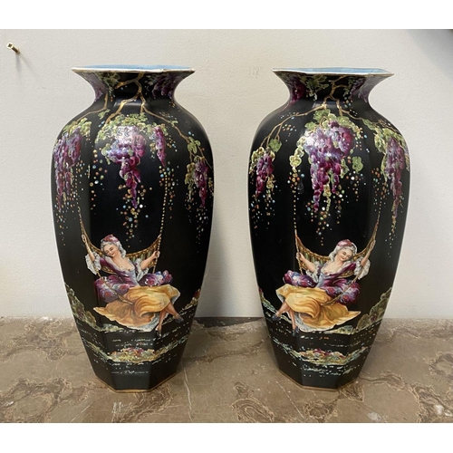 176 - A PAIR OF VINTAGE CROWN DEVON DECORATIVE VASES, c.1920 from the Arcadia line, marked to base, decora... 