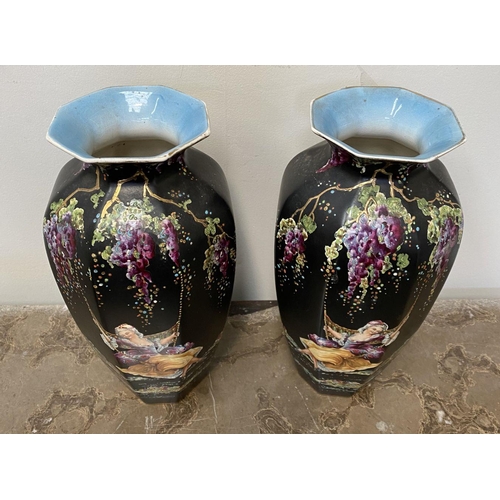 176 - A PAIR OF VINTAGE CROWN DEVON DECORATIVE VASES, c.1920 from the Arcadia line, marked to base, decora... 