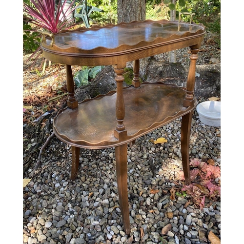 179 - AN ANTIQUE MAHOGANY TWO-TIER SIDE TABLE/WHATNOT, with galleried top to two tiers, on turned supports... 