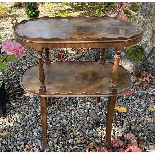 179 - AN ANTIQUE MAHOGANY TWO-TIER SIDE TABLE/WHATNOT, with galleried top to two tiers, on turned supports... 