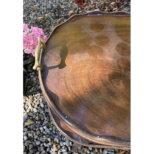 179 - AN ANTIQUE MAHOGANY TWO-TIER SIDE TABLE/WHATNOT, with galleried top to two tiers, on turned supports... 