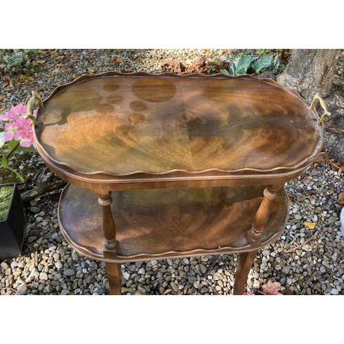 179 - AN ANTIQUE MAHOGANY TWO-TIER SIDE TABLE/WHATNOT, with galleried top to two tiers, on turned supports... 